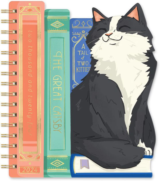 2024 Die-Cut Shaped Weekly Planner (12-month) Cats & Books by